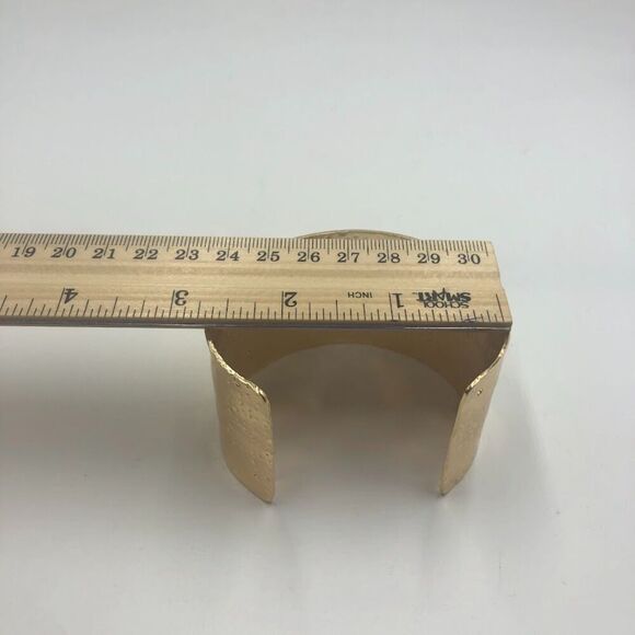 18K Gold Plated Women's Wide Cuff Bracelet Textured Look Bold Statement - Picture 11 of 12